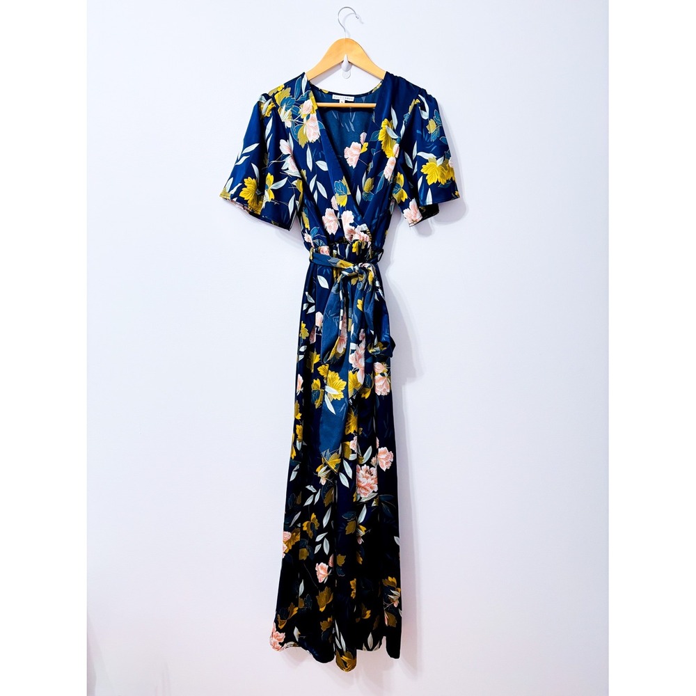 BALTIC BORN Navy Floral Wrap Maxi Dress Tie Waist Wedding Guest X-Large